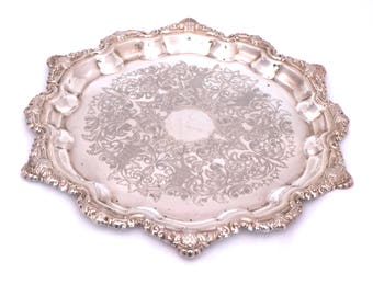 Vintage Silver Plated Tray, Falstaff Silver Serving Tray, Silver Serving Platter, Chased Silver Plated Tray, Ornate Victorian Style Tray