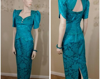 Vintage 80s teal dress size 6 by Scott Mcclintock