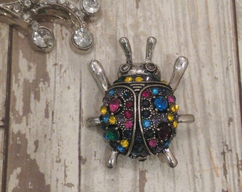 Rhinestone Lady Bug Pin Brooch