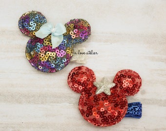 Minnie mouse hair clip, minnie mouse birthday clips, rainbow birthday minnie mouse, patriotic minnie mouse, 4th of July hair clip, rainbows