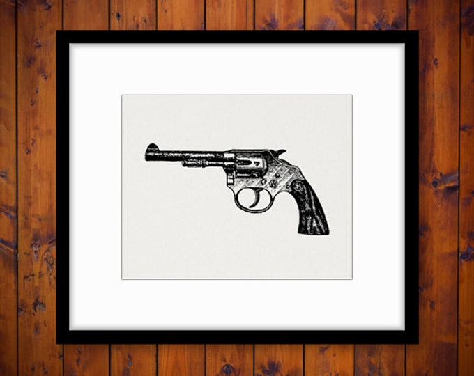 Revolver Gun Digital Image Graphic Illustration Download Printable Vintage Clip Art Jpg Png Eps HQ 300dpi No.1657