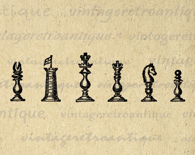 Chess Pieces Graphic Printable Image Digital Download Artwork Vintage Clip Art Jpg Png Eps HQ 300dpi No.4090