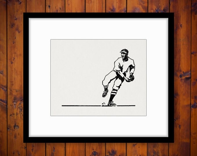 Antique Baseball Player Digital Graphic Download Printable Image Vintage Clip Art Jpg Png Eps HQ 300dpi No.4098