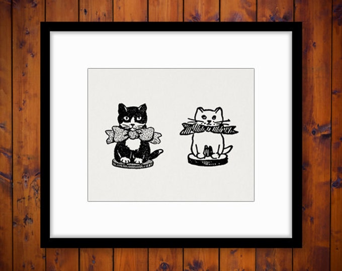 Printable Two Cats Graphic Download Image Digital Illustration Antique Clip Art Jpg Png Eps HQ 300dpi No.2409