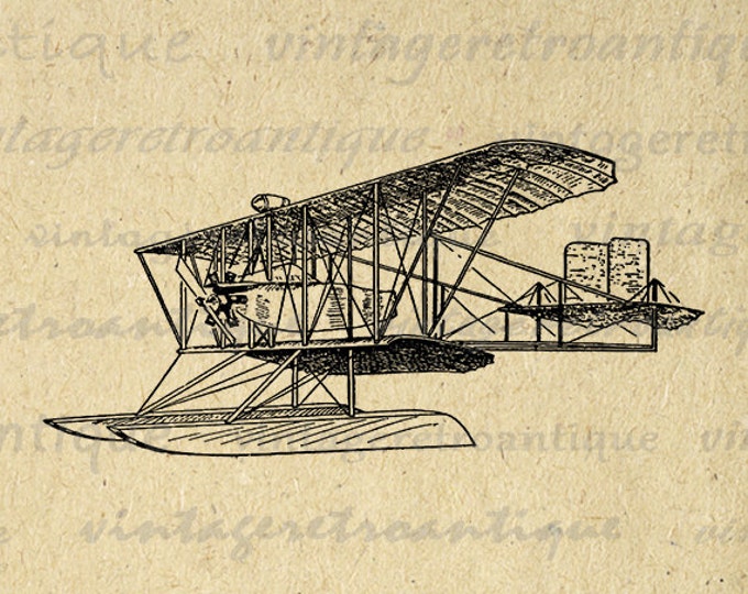 Printable Seaplane Image Digital Antique Plane Download Vintage Airplane Graphic Clip Art for Transfers etc HQ 300dpi No.1057