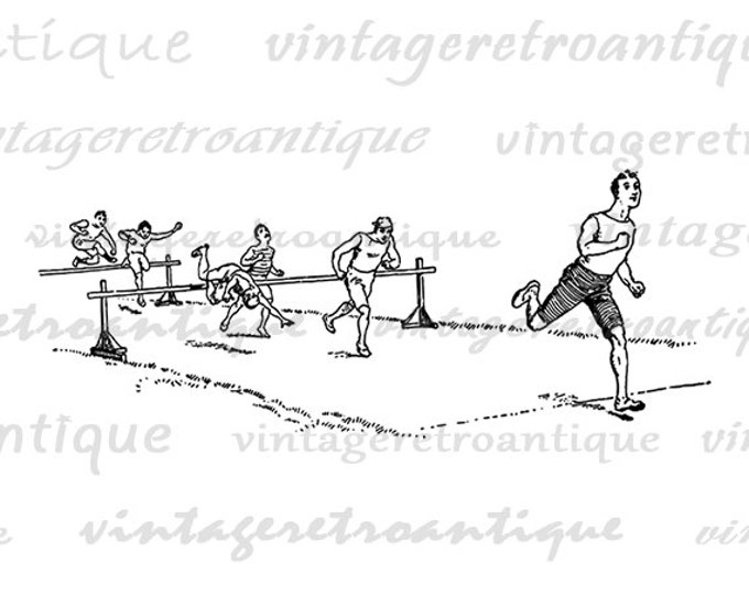 Digital Track Runners Printable Graphic Sports Image Download Artwork Antique Clip Art Jpg Png Eps HQ 300dpi No.4280