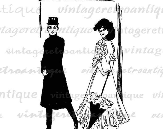 Printable Old Fashioned Man and Woman Graphic Digital Image Download Vintage Clip Art HQ 300dpi No.1901