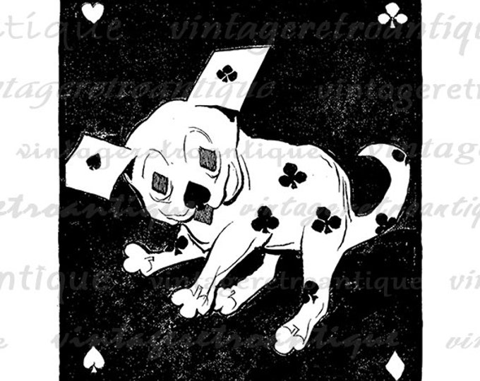 Poker Dog Antique Printable Graphic Download Suits Poker Puppy Image Digital Vintage Clip Art Jpg Png Eps HQ 300dpi No.1761