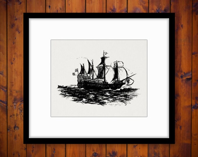 Printable Ship Sailing the Sea Image Graphic Boat Illustration Download Digital Antique Clip Art Jpg Png Eps HQ 300dpi No.2692