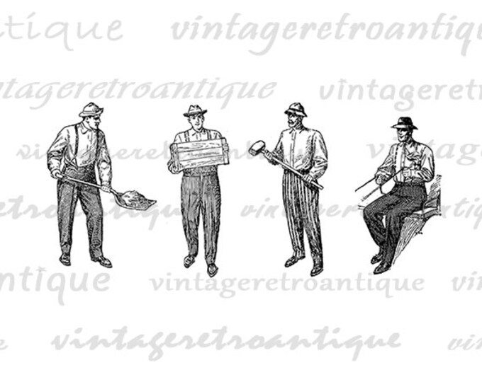 Antique Workers Digital Image Download Printable Graphic Vintage Clip Art Jpg Png Eps HQ No.1097