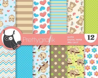 80% OFF SALE Sloth digital paper, commercial use, scrapbook papers, background chevron, stripes - PS855
