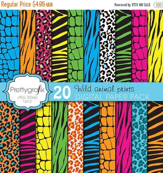 80% OFF SALE wild animal print digital paper, commercial use, scrapbook papers, background zebra, tiger, leopard, crocodile - PS621 Il_570xn