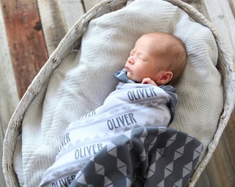 Personalized Swaddle Blanket with Geometric Print // Geometric // Gifts for Baby // Newborn Photo Prop // Best Swaddling Blanket // Custom