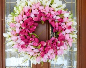 Spring Tulip Wreaths - Wreaths - Summer Wreath - Easter wreaths- Pink Tulips - Front door decor - Wedding Wreath - Easter decorations