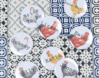 Vintage Inspired Hen Party Badges - White - Quirky, Individual & Handmade - Can be Personalised - Classy Alternative Bacherlorette