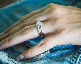 round classic halo wedding ring guard sterling silver ring enhancer with 38ct cubic zirconia - Wedding Ring Enhancer round classic halo wedding ring guard sterling silver ring enhancer with 38ct cubic zirconia - Wedding Ring Enhancer