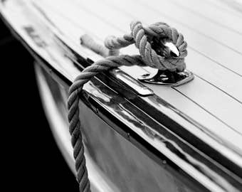 Nautical décor, Lake house decor, Black and white prints, Nautical art, Coastal art, Wooden boat, Boating decor // Chris Craft Rope & Cleat