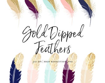 High Resolution Gold Foil Tip Clipart Feather Clipart Gold Dipped Feather Clip Art Beautiful PNG Gold Foil Tribal Glitter Mint Blush Navy