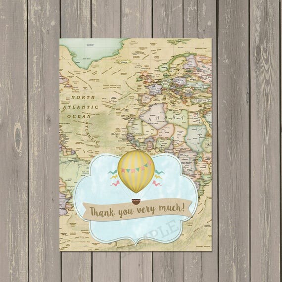 World Adventure Baby Shower Thank you card, Hot Air Balloon Thank you Card, Baby Shower Thank you, Folded Thank you Card, Instant Download Il_570xn