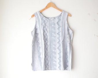 gray graphic print oversized tank top shirt 80s // L-XL