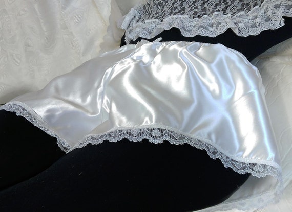 White Satin Lounging Shorts Heart Lace Tap Pants Wedding