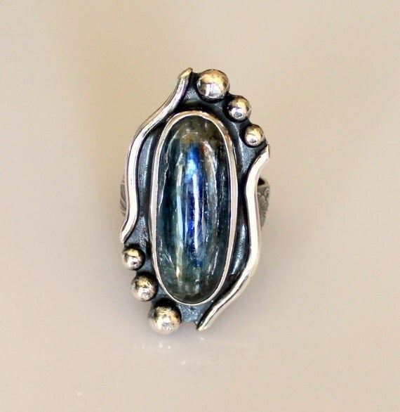 large kyanite sterling silver ring denim blue ring boho