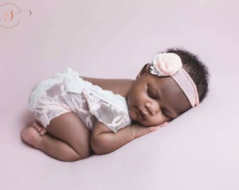Newborn girl lace romper set, newborn girl pink mocha ivory lace photo outfit baby girl open back romper newborn photography lace romper