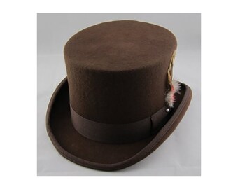 STTHBR - Brown Wool Felt Top Hat in sizes 54.5-61cm circumference.
