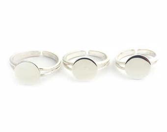 Solid Sterling Silver sturdy RING BLANK with 10mm pad , glue on silver ring pad , adjustable Blank silver ring for gluing cabochons (medium)