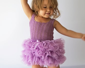 Little Ballerina Tutu Dress with Stretch Crochet Top.Tulle dress for girls with lacy crochet bodice.