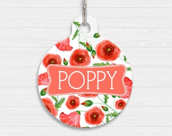 Poppy Dog Tag, Flower Pet Tag, Dog Name Tag | Personalised Pet Tag