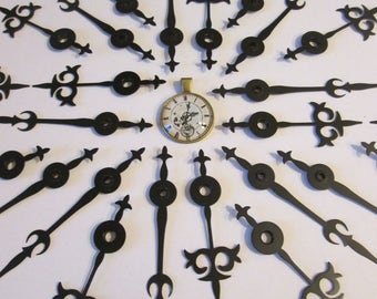 12 Pairs of Vintage Black Gothic / Mid Evil Style Steel Clock Hands - Make Jewelry - Steampunk Art 4" and 2 3/4" Long