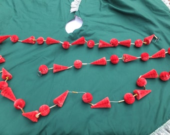 Vintage 9' Red Paper Honeycomb Christmas Tree and Christmas Ball Garland with Gold Accent Pieces