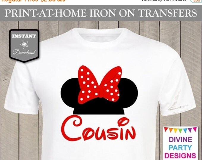SALE INSTANT DOWNLOAD Print at Home Red Girl Mouse Cousin Iron On Transfer / Printable / T-shirt / Family / Trip / Birthday / Item #2317