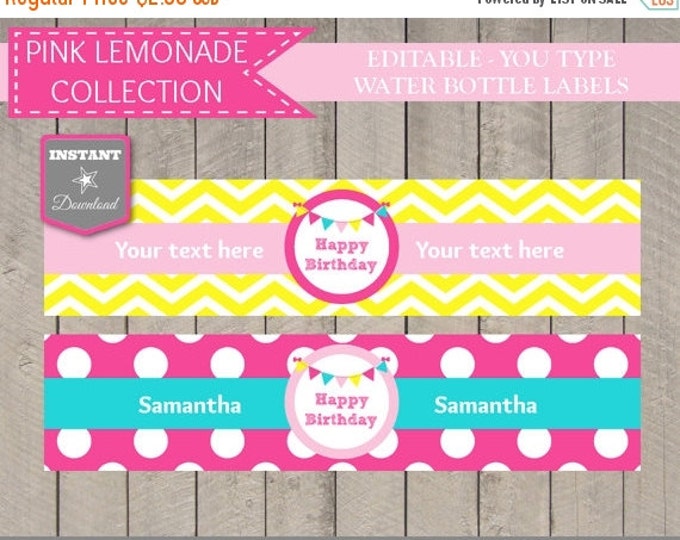 SALE INSTANT DOWNLOAD Editable Pink Lemonade Water Bottle Labels / Printable Diy / Bright Pink Lemonade Collection / Item #416