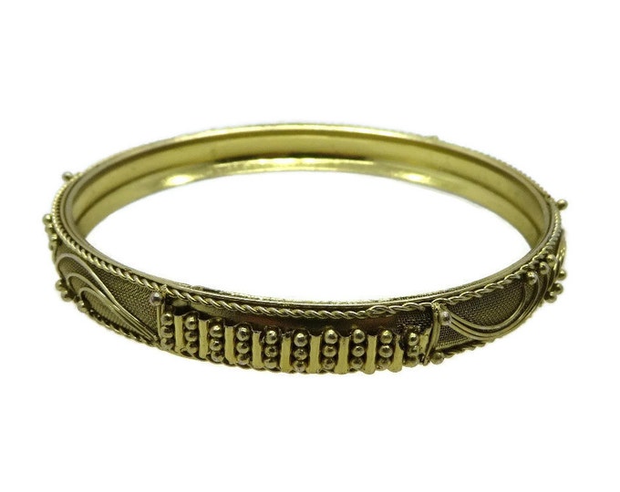 Vintage Gold Tone Beaded Bangle, Brushed Gold Tone Bracelet
