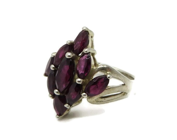 Vintage Multistone Garnet Ring, Sterling Silver Nine Stone Ring, Size 5