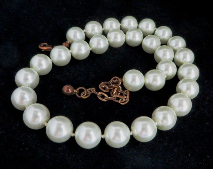 Vintage Faux Pearl Necklace, Single Strand Choker