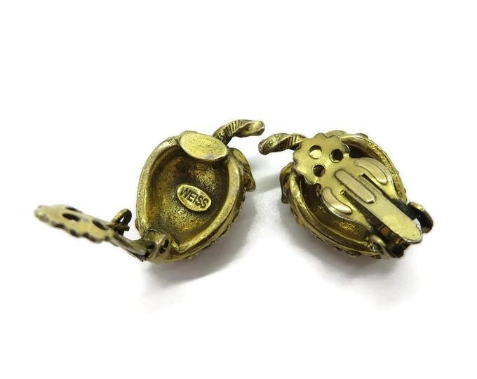 Vintage Weiss Earrings Signed Weiss Clip-on Earrings Strawberry Rhinestone Earrings