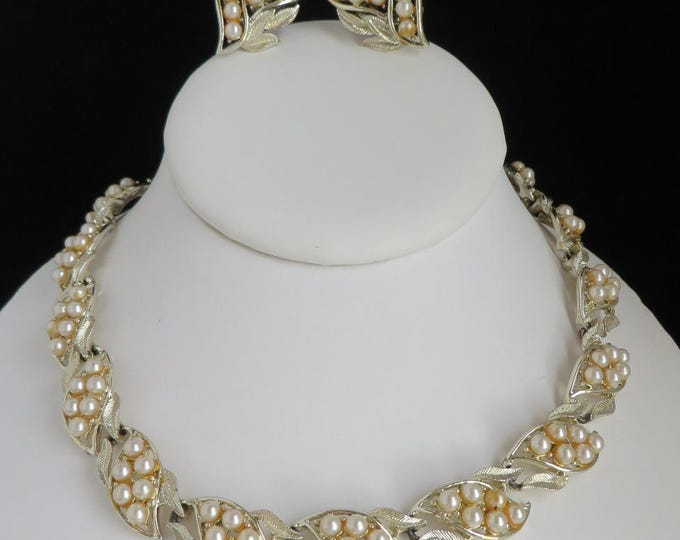 ON SALE! Vintage Coro Faux Pearl Gold Tone Necklace Earrings Set