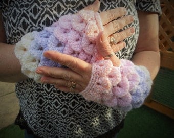 Crochet dragon scale gloves, fingerless mittens, mermaid scales gift, hand crocheted items, wrist warmer, handmade clothing, gift for her