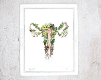 Print Uterus | Poster Ovaries, Vagina, Vulva, Flowers | Botanical paintings, Print medicinal plants Herbalism | Menstrual period | Pregnancy