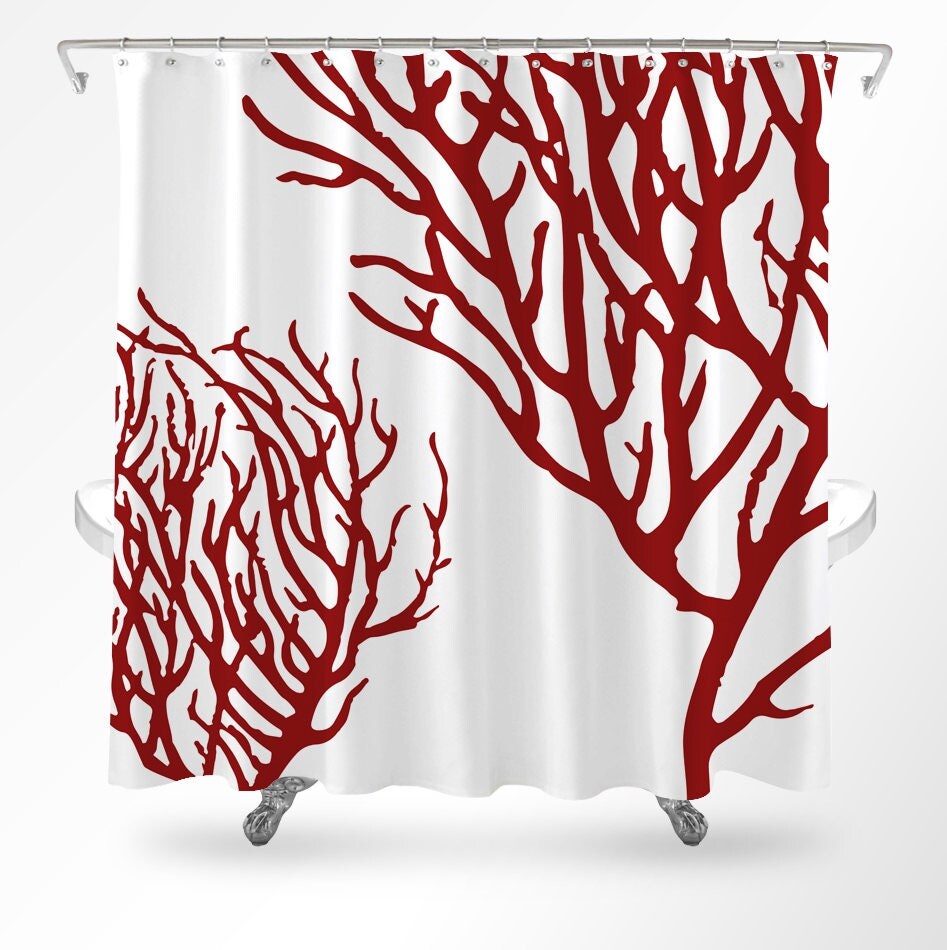 Coral Shower Curtain Coastal Shower Curtain Ocean Shower