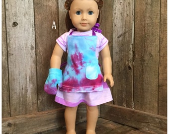 Apron and Oven Mitt for an 18 inch doll, American Girl Doll Size, fits some stuffed animals