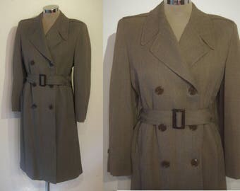 Ultimate 1940s gabardine belted trench coat bust 34"- 35" padded shoulders, film noir perfection