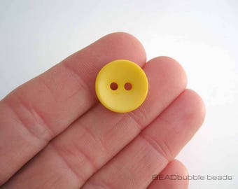 BULK 15mm Yellow Buttons Resin Plastic 2 Hole, Pack of 50 Large Round Buttons for Crafts (BTN017)