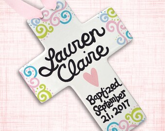 Personalized Baptism Cross - Pink Whale - Personalized Baptism Gift - Girl Baptism - Dedication Gift - Christening Gift - Religious Ceremony