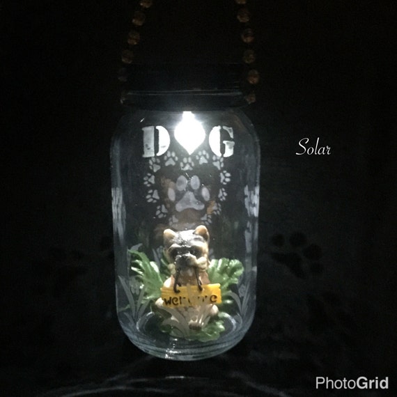 Etched Dog Solar Light Hanging Lantern Pet Memorial