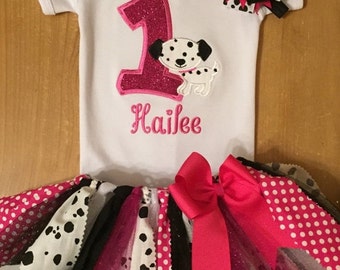 Pink and Black Dalmation Birthday Tutu Outfit