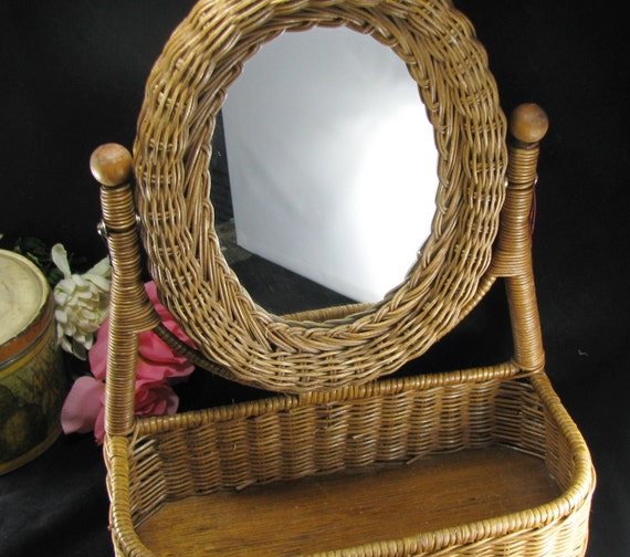 Natural Wicker Vanity Mirror Farmhouse Cottage Vintage